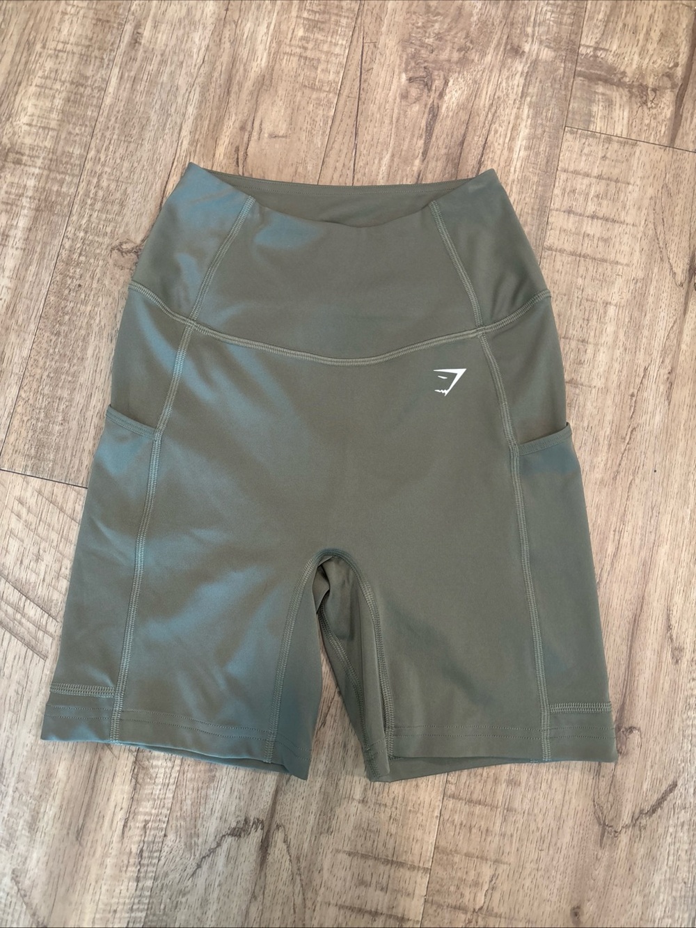 Gymshark Olive Green High-Rise Bike Shorts with Side Pockets